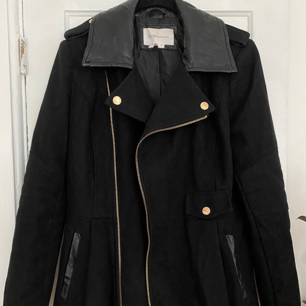 BCBGeneration Peplum Moto Wool Peacoat, M